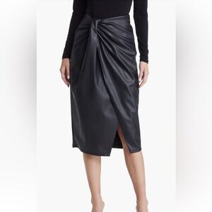 Open Edit Wrap Front Faux Leather Brown Skirt XS - NWOT